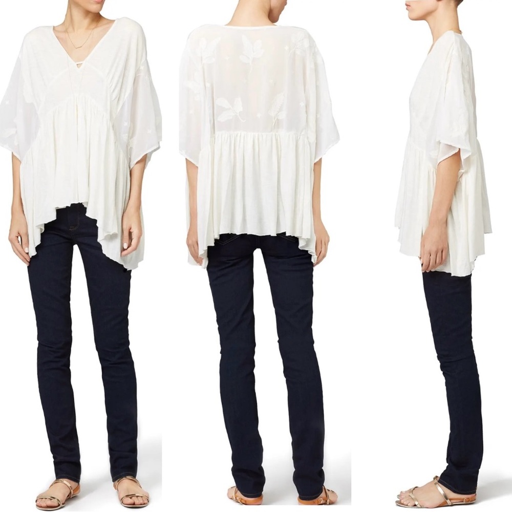 Free People | Ivory Embroidered Kaftan Top | Size Large